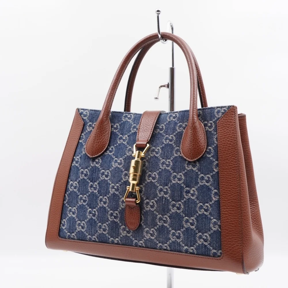 CF08 💟 GUCCI Jackie GG Denim and Leather Medium - Picture 4 of 15